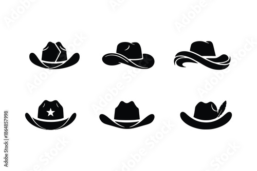 Cowboy Hat Silhouettes.  Logo Set Vector silhouettes on the white background