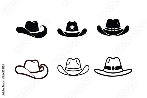 Cowboy Hat Silhouettes.  Logo Set Vector silhouettes on the white background