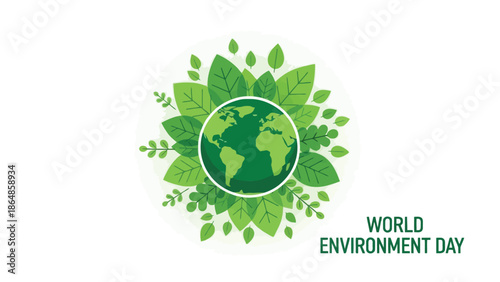 World environment day green globe surrounded by leaves eco friendly symbol with ecology and sustainability and environmental with nature
