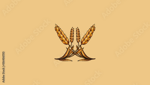 Wheat Illustration on Brown Background Design