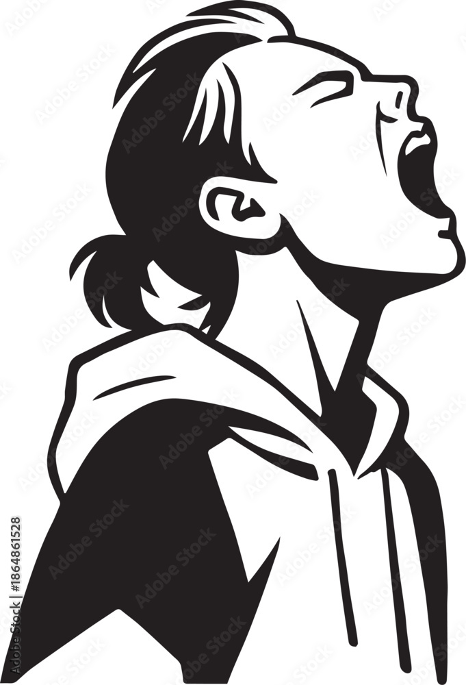 Fototapeta premium Young Woman Screaming to the Sky - Vector Illustration