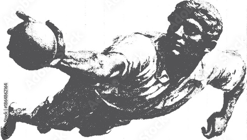 Athlete in motion, throwing a ball with dynamic energy. Black and white vector illustration depicting a sportsman engaging in competition.