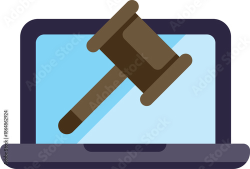 Laptop displaying a judge gavel, symbolizing online auction, legal technology, or online dispute resolution