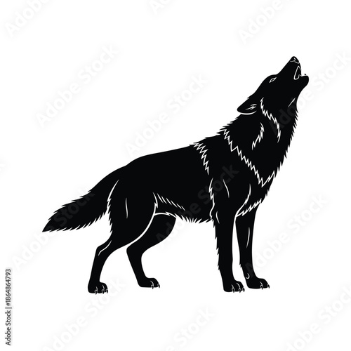 Wolf howling at the moon illustration