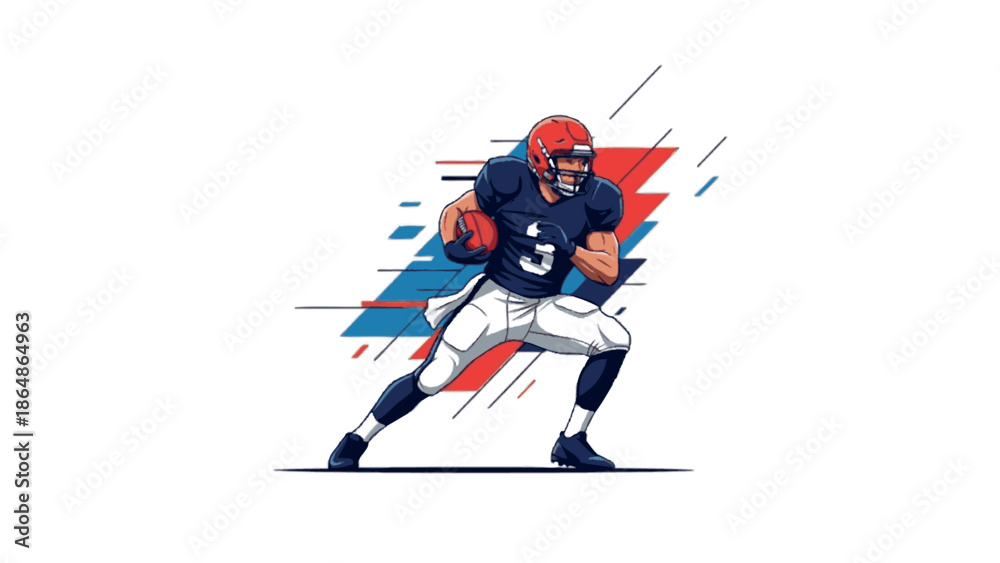 Obraz premium Dynamic illustration of an American football player in action, showcasing athleticism and the sport's intensity