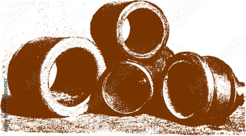 Brown cylindrical objects in an artistic arrangement. Smooth and textured, this minimalist vector illustration creates a cozy visual set.