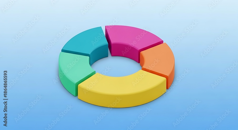 Obraz premium Vibrant 3D pie chart with colorful segments on blue background