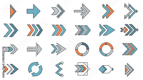 A Collection of Various Directional Arrow Icons in a Modern Stylized Design