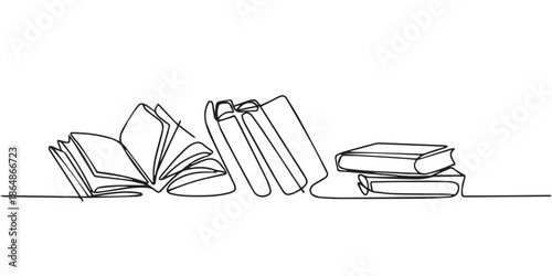 book minimalist continuous single line drawing of books open stack art