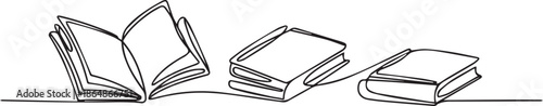 book line art single stroke open book upright spines stacked pile icon