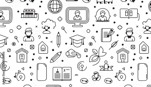 education vector background with books laptop graduation and icons