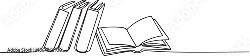book line art continuous single line books open stacked vector