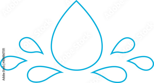 Water drop icon with droplet splash symbols in line style, liquid rain fluid illustration for weather nature hygiene UI design and clean graphic elements