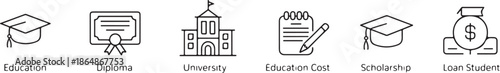 education icons university campus finance scholarship grant loan