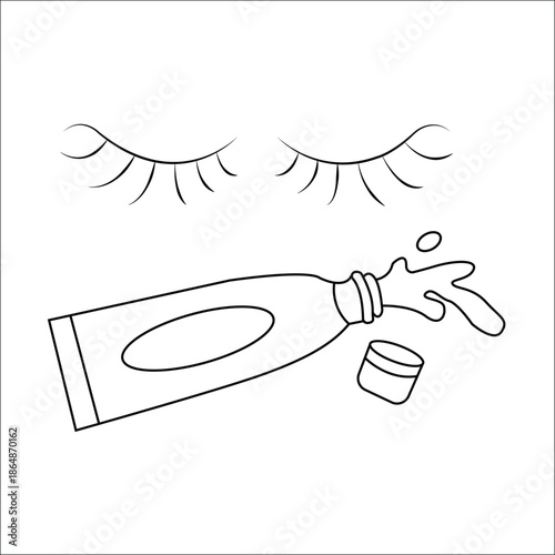 Minimal Line Art Skincare Cream with Closed Eyes Illustration