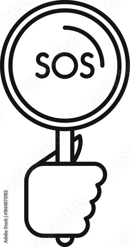 Hand holding a round sos sign icon representing help and distress