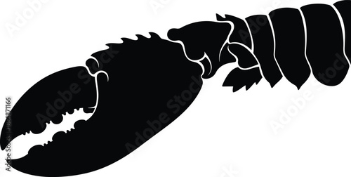 Black lobster claw illustration, crustacean silhouette artwork, marine seafood vector, nautical design element, ocean animal graphic, isolated icon, bold minimalist style, branding