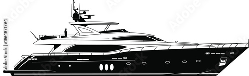 Luxury yacht silhouette illustration, modern vessel vector art, recreational boat design, nautical lifestyle drawing, marine transportation artwork, high‑end ocean ship, leisure cruising image