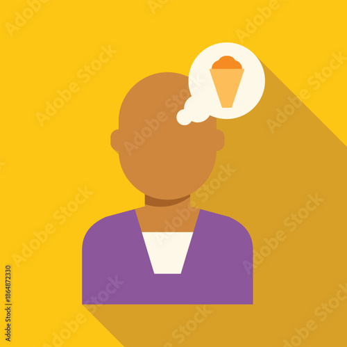 Person having a thought bubble with ice cream creating a desire for dessert