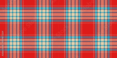 Underwear fabric check vector, relax texture plaid textile. Cosy pattern tartan seamless background in red and cyan colors.