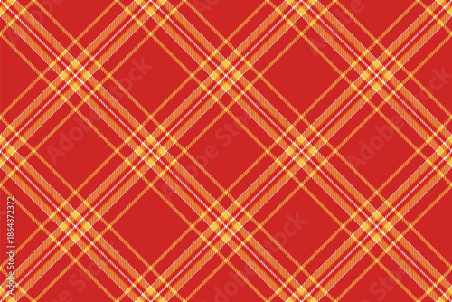 Content tartan fabric textile, panel texture check plaid. Vibrant seamless background pattern vector in red and amber colors.