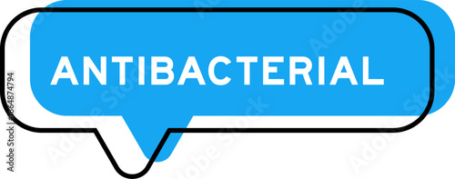 Speech banner and blue shade with word antibacterial on white background