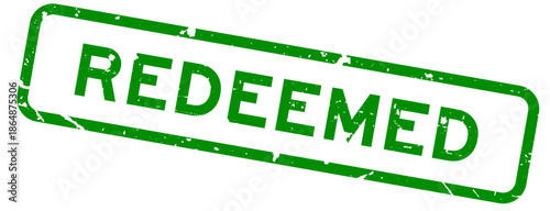 Grunge green redeemed word square rubber seal stamp on white background