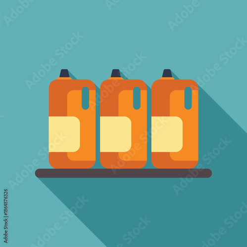 Three juice cartons standing on a shelf with long shadows present a flat design icon