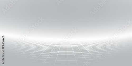 White futuristic wireframe grid curves. Digital horizon. Retro tech and sci-fi background.