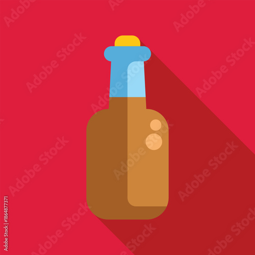 Brown bottle object holding beer on a red background, featuring a long shadow