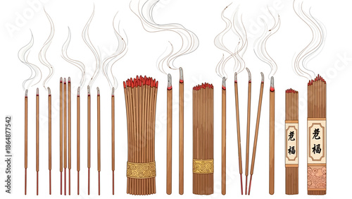 Incense Sticks Set with Smoke Asian Style.