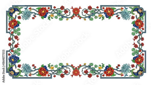 Floral ornate frame with colorful flowers and Page Border.