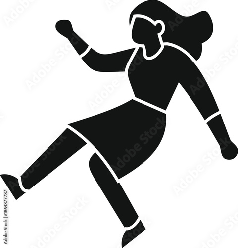 Woman silhouette floating, falling, or flying in a minimal black and white vector style