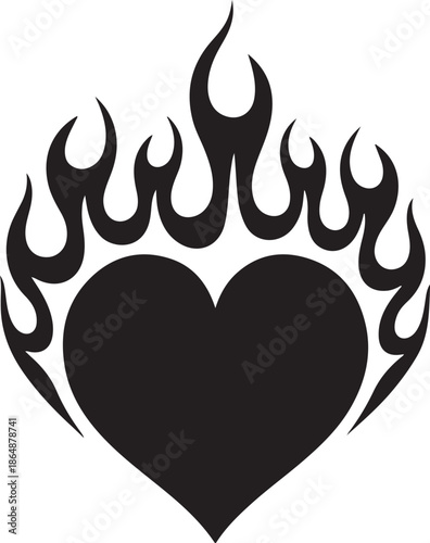 Flaming heart silhouette symbol representing passion love and intense emotion