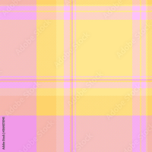 Tone fabric vector check, 1940s textile pattern tartan. Multicolor texture background seamless plaid in light goldenrod and magenta colors.
