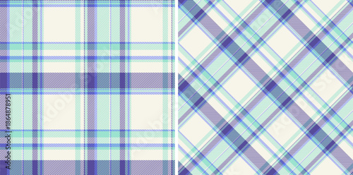 Plaid fabric seamless of background texture check with a tartan vector pattern textile. Set in sky colors for stylish scarves for women.