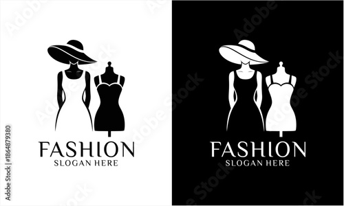 Elegant Fashion Logo Design with Woman and Mannequin.