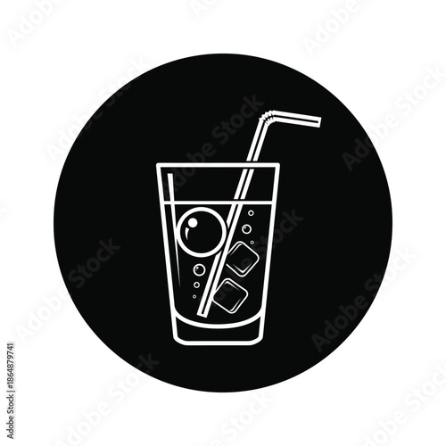 Cold drink with ice cubes and straw