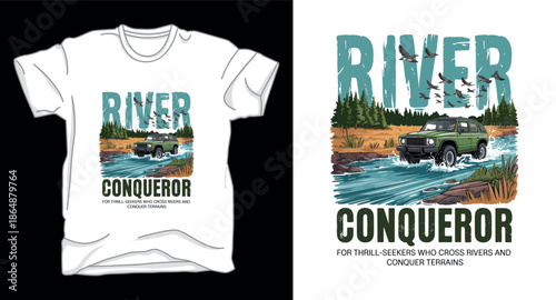 River conqueror 4X4 car graphic vector art t-shirt design print template