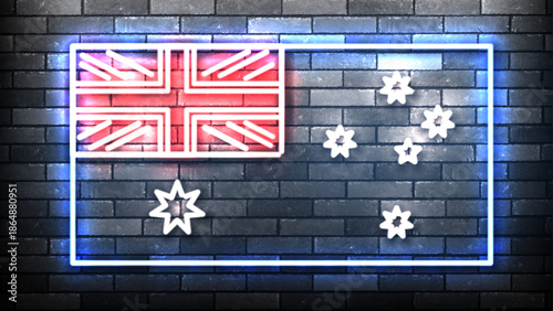 Vector neon sign of Australia Flag for Australia Day isolated on the wall background.