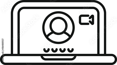Laptop screen displaying a user profile icon and video camera, symbolizing online video calls