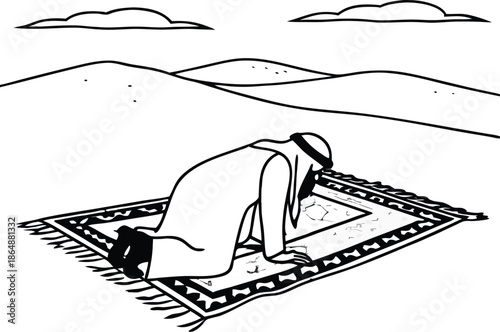 Islamic Silhouette Salah Outdoor Desert Scene