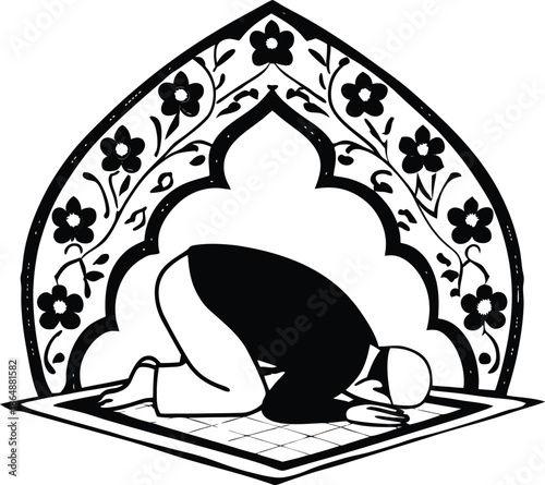 Muslim Man Silhouette Praying In Sujood Pose