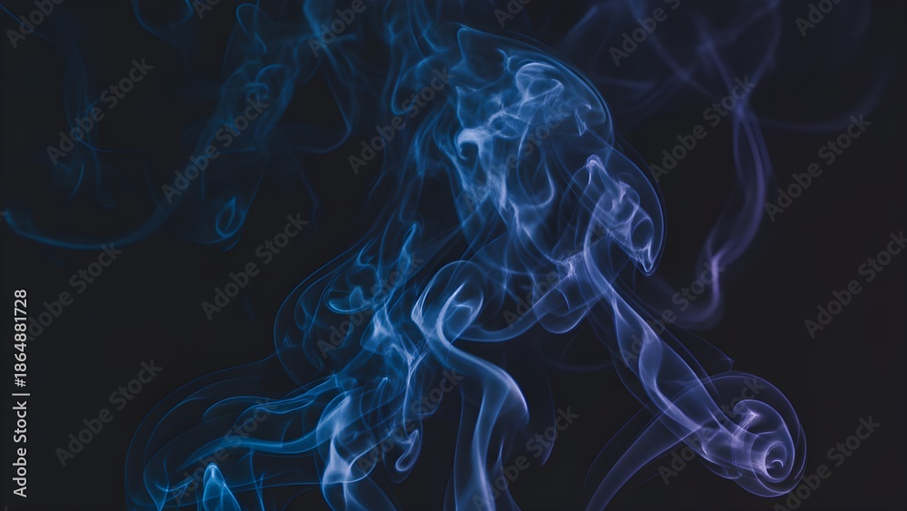Fototapeta premium Abstract blue and purple smoke swirls on black background