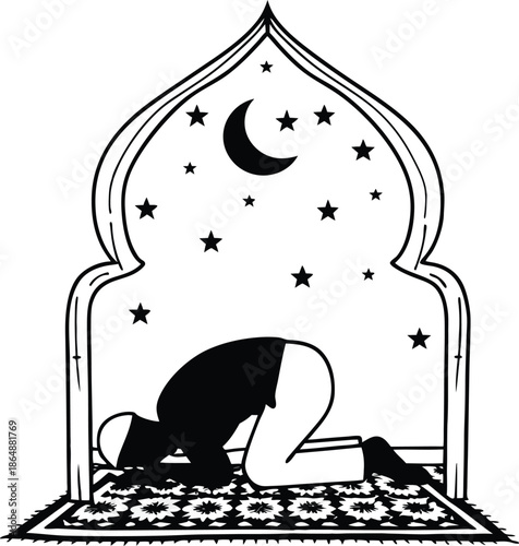 Muslim Silhouette Taraweeh Under Night Sky