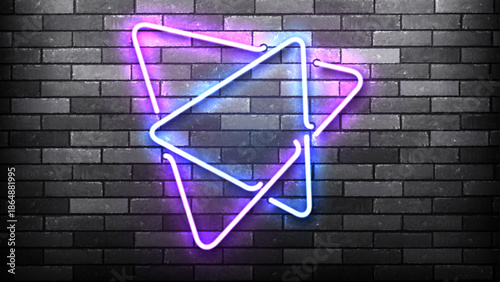 Vector triangle neon frame isolated on the wall background.
