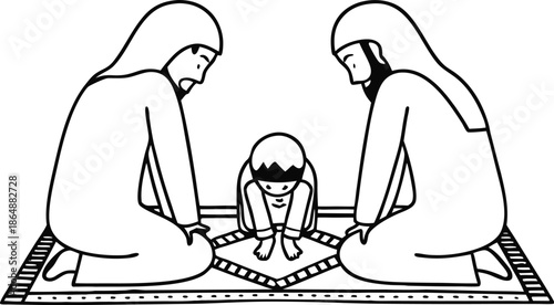 Parents Silhouette Helping Child Salah