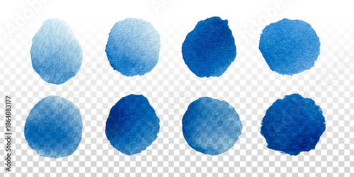 Vector set of blue watercolor stains isolated on the transparent background.