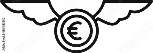 Euro currency with wings symbolizing money loss or rapid spending impacting inflation