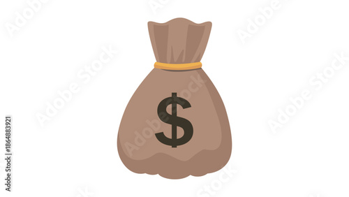 Money bag vector sack icon, moneybag flat simple cartoon illustration with black drawstring and dollar sign isolated on white background.